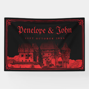Gotischer Vampir-Burg-Rand Schwarz Rot Hochzeit Banner