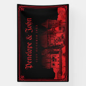 Gotischer Vampir-Burg-Rand Schwarz Rot Hochzeit Banner (Vertikal)