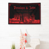 Gotischer Vampir-Burg-Rand Schwarz Rot Hochzeit Banner (InSitu)