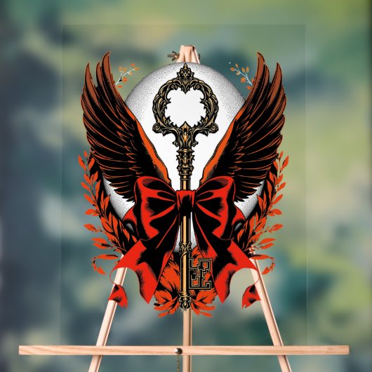 Gotischer Velvet-Bow-Schlüssel mit Flügeln & Mond Acrylschild (Neutral)