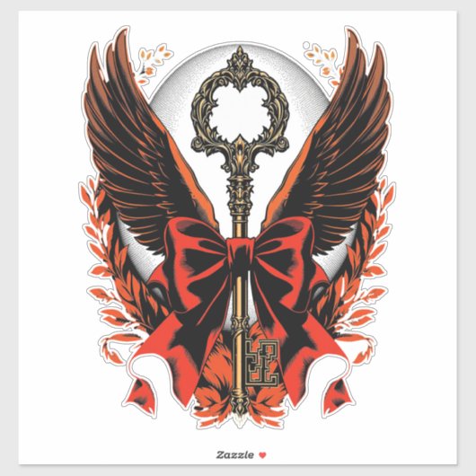 Gotischer Velvet-Bow-Schlüssel mit Flügeln & Mond Aufkleber (Blatt)