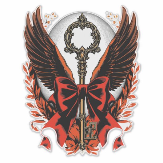 Gotischer Velvet-Bow-Schlüssel mit Flügeln & Mond Aufkleber (Vorderseite)