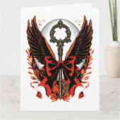 Gotischer Velvet-Bow-Schlüssel mit Flügeln & Mond Dankeskarte (Vorderseite)