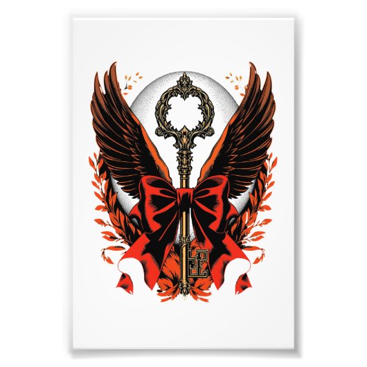 Gotischer Velvet-Bow-Schlüssel mit Flügeln & Mond Fotodruck (Vorne)