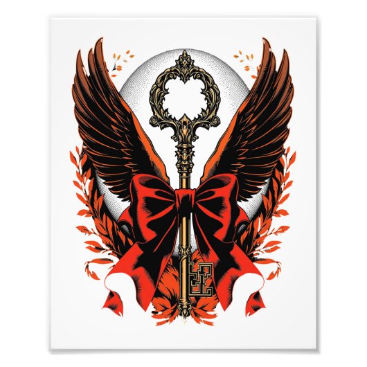 Gotischer Velvet-Bow-Schlüssel mit Flügeln & Mond Fotodruck (Vorne)