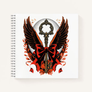 Gotischer Velvet-Bow-Schlüssel mit Flügeln & Mond Notizblock