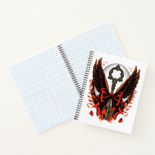 Gotischer Velvet-Bow-Schlüssel mit Flügeln & Mond Notizblock