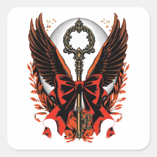 Gotischer Velvet-Bow-Schlüssel mit Flügeln & Mond Quadratischer Aufkleber (Vorderseite)