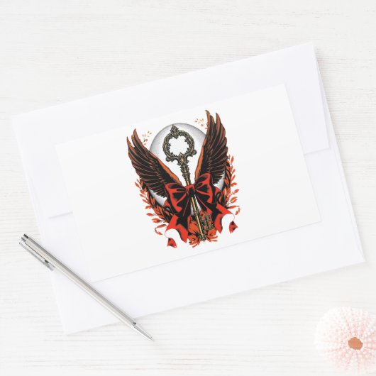 Gotischer Velvet-Bow-Schlüssel mit Flügeln & Mond Rechteckiger Aufkleber (Umschlag)