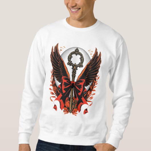 Gotischer Velvet-Bow-Schlüssel mit Flügeln & Mond Sweatshirt (Vorderseite)