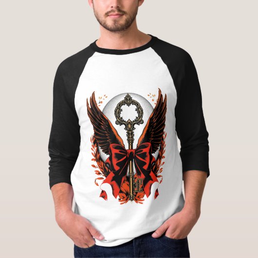 Gotischer Velvet-Bow-Schlüssel mit Flügeln & Mond T-Shirt (Vorderseite)