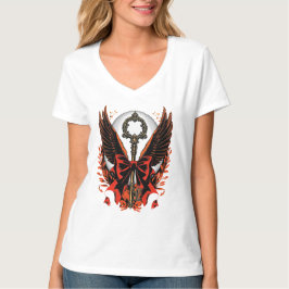 Gotischer Velvet-Bow-Schlüssel mit Flügeln & Mond T-Shirt