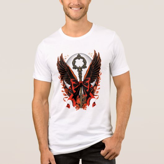 Gotischer Velvet-Bow-Schlüssel mit Flügeln & Mond Tri-Blend Shirt (Vorderseite)