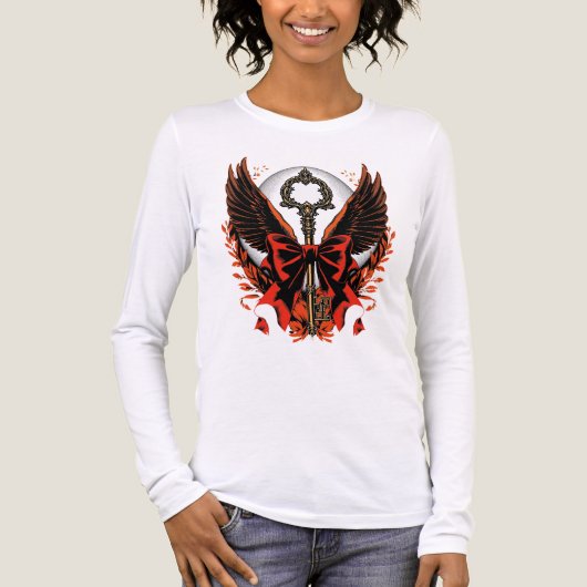 Gotischer Velvet-Bow-Schlüssel mit Flügeln & Mond Tri-Blend Shirt (Vorderseite)