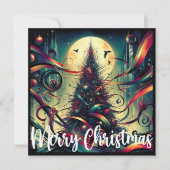 Gotischer Weihnachtsbaum im Mondlicht Feiertagskarte (Vorderseite)