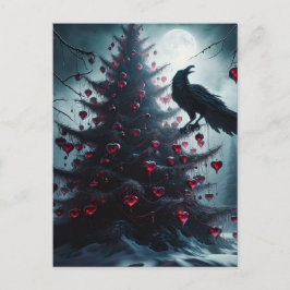 Gotischer Weihnachtsbaum mit Herz und Rabe Postkarte