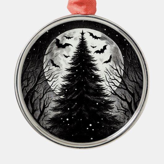 Gotischer Weihnachtsbaum mit Spooky Bats Horror Ornament Aus Metall (Vorne)