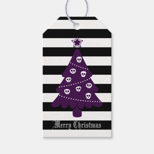 Gotischer Weihnachtsbaum mit Streifen Geschenkanhänger (Vorderseite)