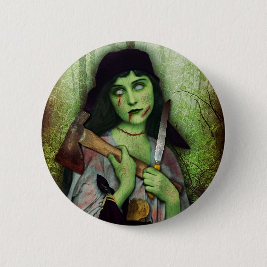 Gotischer Zombie-Mädchen-Halloween-Horror Button (Vorderseite)