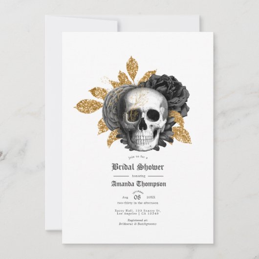 Gotisches Brautparty aus schwarzem und goldenen Bl Einladung (Vorderseite)