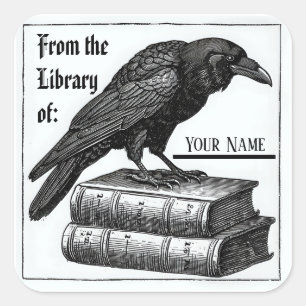 Gotisches Buchzeichen mit Raven Quadratischer Aufkleber