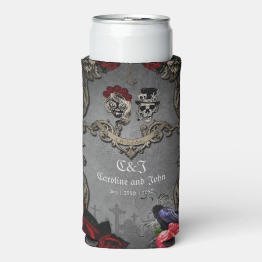 Gotisches Design mit coolen Schädeln Selters Dosenkühler (Seltzer Vorderseite)