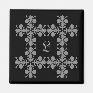 Gotisches Eleganz-Lilien-Damastmonogramm Magnet