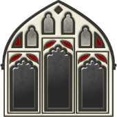 Gotisches Fenster mit Skeletten und Fledermäusen a Badematte