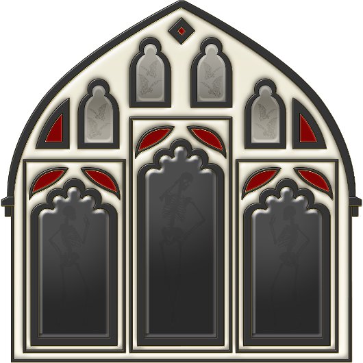 Gotisches Fenster mit Skeletten und Fledermäusen a Duschvorhang