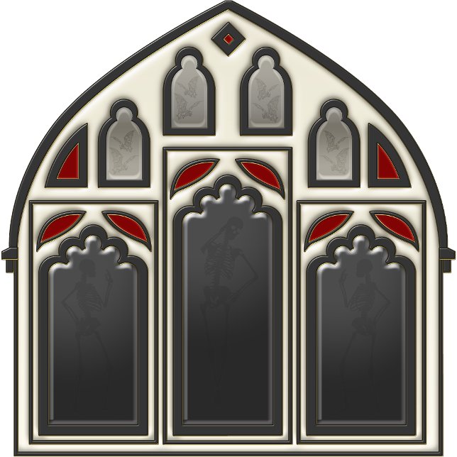 Gotisches Fenster mit Skeletten und Fledermäusen a Tapete (Look in glass panes to see the bats and skeletons.

)