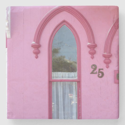 Gotisches Fenster und Schnee - Martha's Vineyard Steinuntersetzer (Vorderseite)