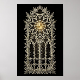 Gotisches Frostfenster mit goldenem Rosenzentrum Poster