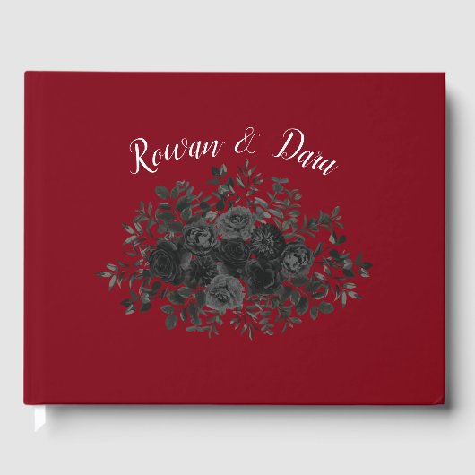 Gotisches Gästebuch mit roter und schwarzer Rose (Vorderseite)