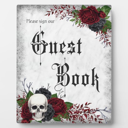 Gotisches Gästebuchzeichen mit Schädel und Rose Fotoplatte (Vorderseite)
