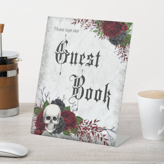 Gotisches Gästebuchzeichen mit Skull und Rose Sockelschild (In SItu)