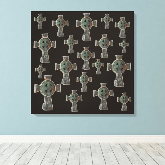 Gotisches Halloween-Friedhofskopfsteinkreuz Zeichn Leinwanddruck (Insitu (Holzboden))