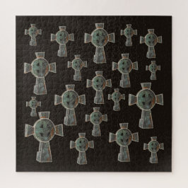 Gotisches Halloween-Friedhofskopfsteinkreuz Zeichn Puzzle