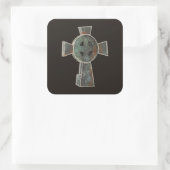 Gotisches Halloween-Friedhofskopfsteinkreuz Zeichn Quadratischer Aufkleber (Tasche)