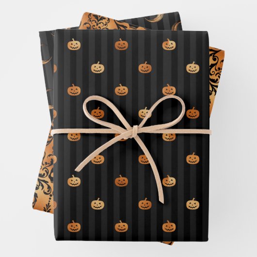 Gotisches Halloween-Kupfer und Schwarzes Set von 3 Geschenkpapier Set (Beispiel)
