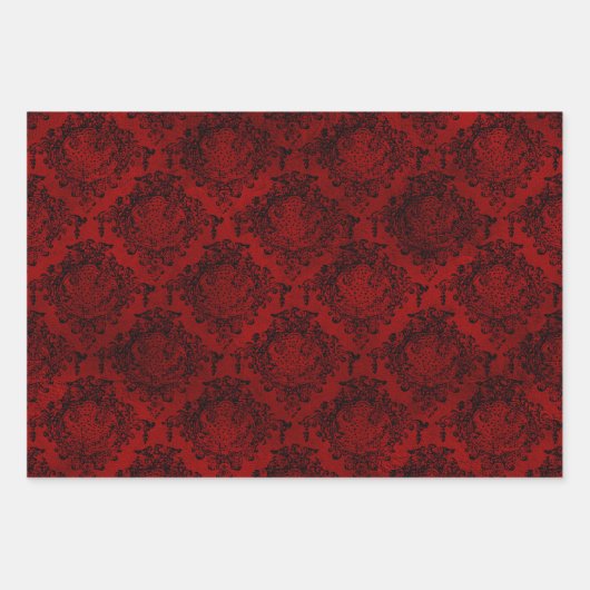 Gotisches Halloween: Rote Streifen, Schädel und Da Geschenkpapier Set (Vorderseite 2)