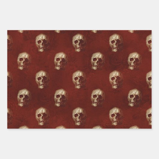 Gotisches Halloween: Rote Streifen, Schädel und Da Geschenkpapier Set (Vorderseite)