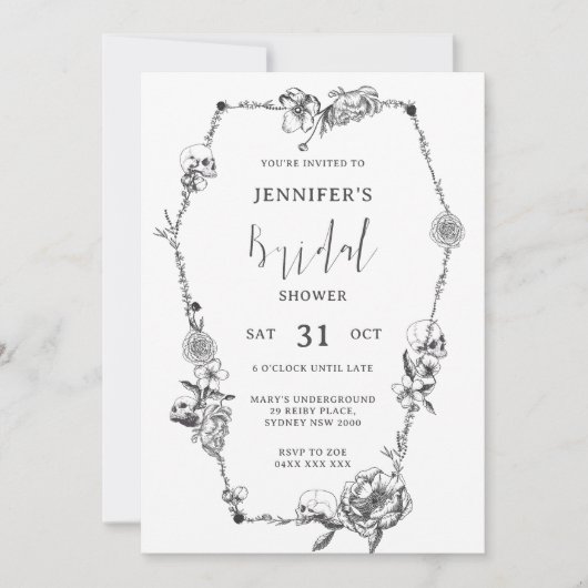 Gotisches handgezeichnetes Brautparty Einladung (Vorderseite)