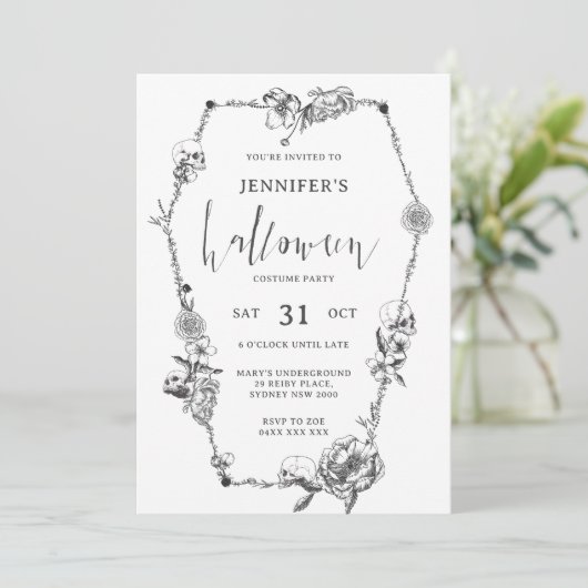 Gotisches handgezeichnetes Halloween-Party Einladung (Stehend Vorderseite)