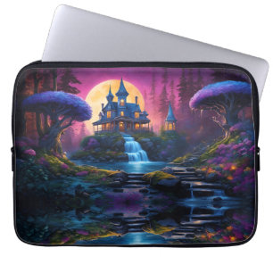 Gotisches Haus auf dem Hügel mit Wasserfällen Laptopschutzhülle