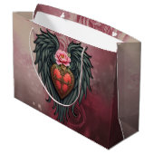 Gotisches Herz mit Blumen und Flügeln. Große Geschenktüte (Rückseite Schrägansicht)