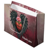 Gotisches Herz mit Blumen und Flügeln. Große Geschenktüte (Vorderseite Schrägansicht)