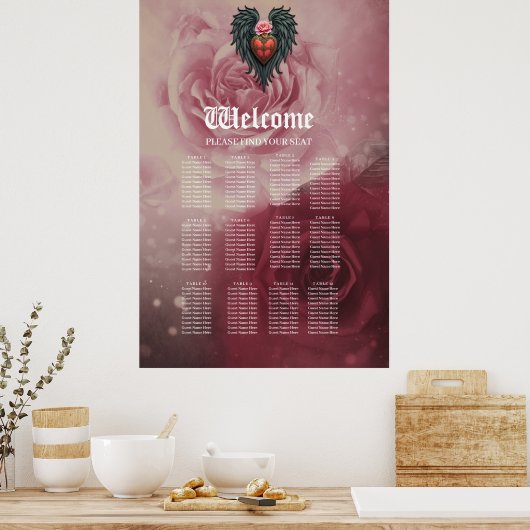 Gotisches Herz mit Blumen und Flügeln. Poster (Küche)