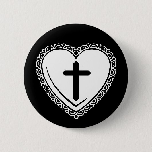 Gotisches Herz u. Kreuz-Button (Schwarzes u. Weiß) Button (Vorderseite)