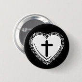 Gotisches Herz u. Kreuz-Button (Schwarzes u. Weiß) Button (Vorne & Hinten)