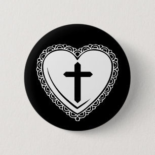 Gotisches Herz u. Kreuz-Button (Schwarzes u. Weiß Button